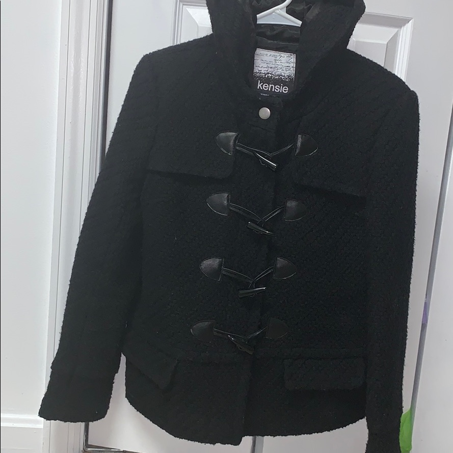 Kenzie Toggle Tweed Hooded Coat Black